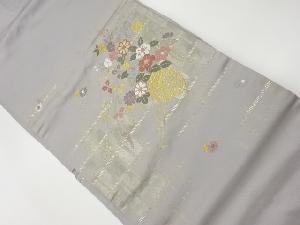 リサイクル　格子に花車模様織出し名古屋帯